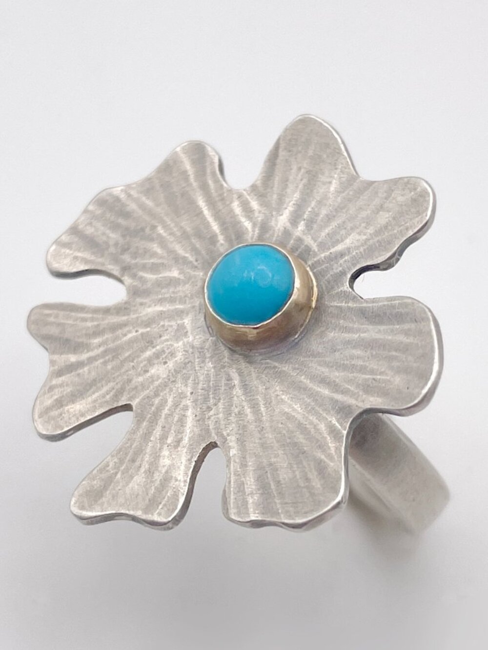 Sterling Silver 925 and 14k Gold Ring with Sleeping Beauty Turquoise, Size 6 1/2 - Picture 3 of 4